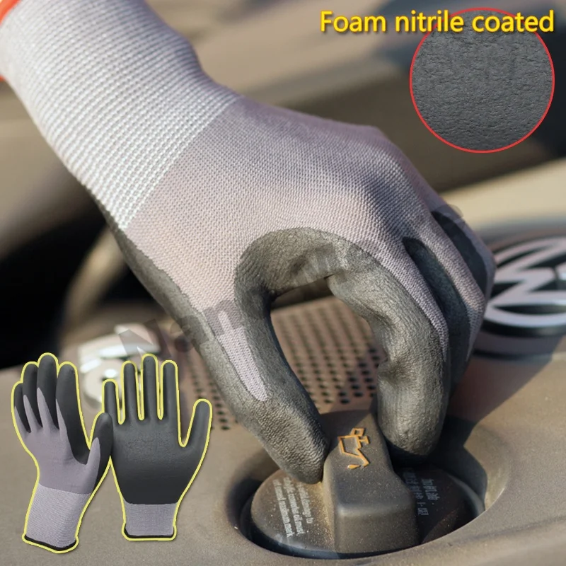 NMsafety Custom Safe Industrial Construction Hand Protection Garden Work Safety Nitrile Foam Coated Gloves Guantes de Nitrilo