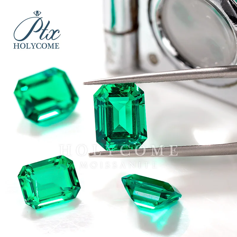 Hot 100% Gold 5x7mm HOLYCOME 2023 Wholesale Green Color Lab Grown Emerald Green Stone Octagon Shape Emerald Gemstone Popular
