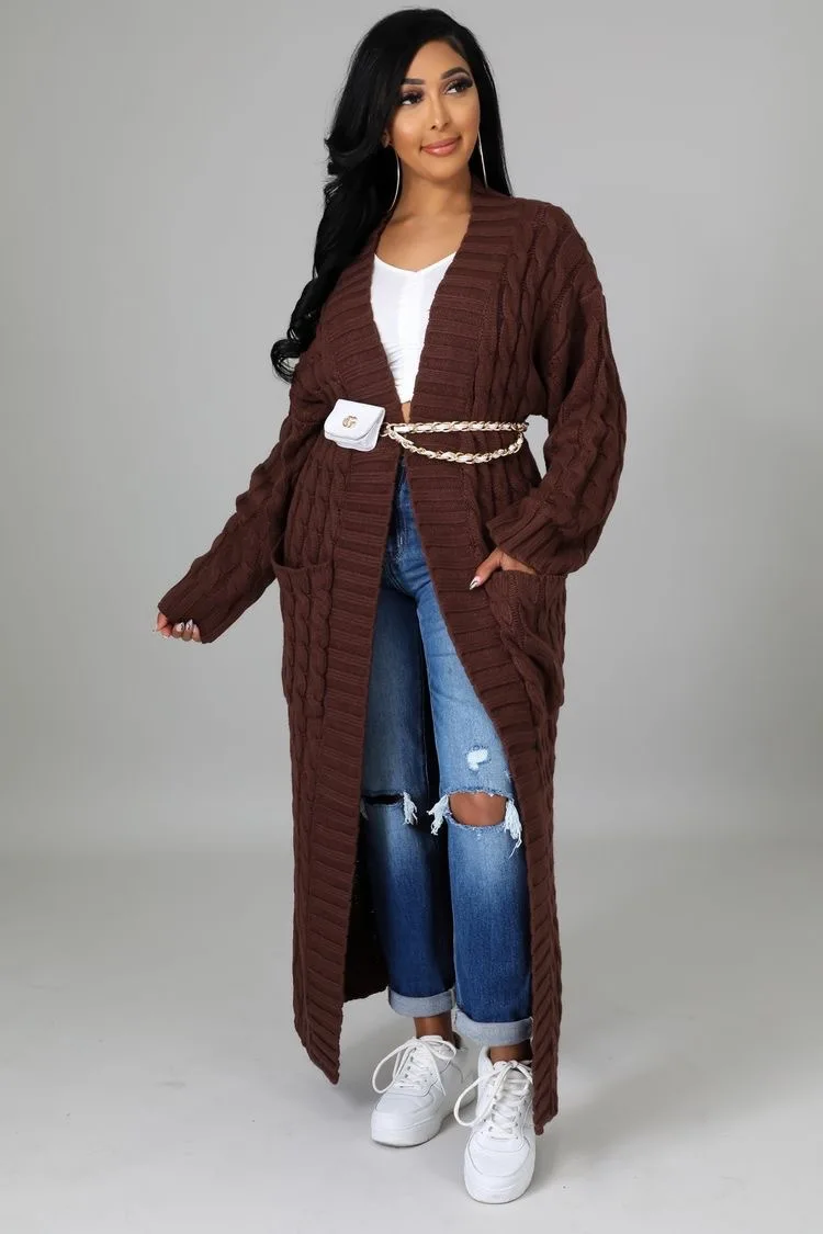 2022 Autumn Winter African Clothes Casual Loose Wool Coat Women Cashmere Knit Cardigan Pocket Long Twist Sweater Coat For Women