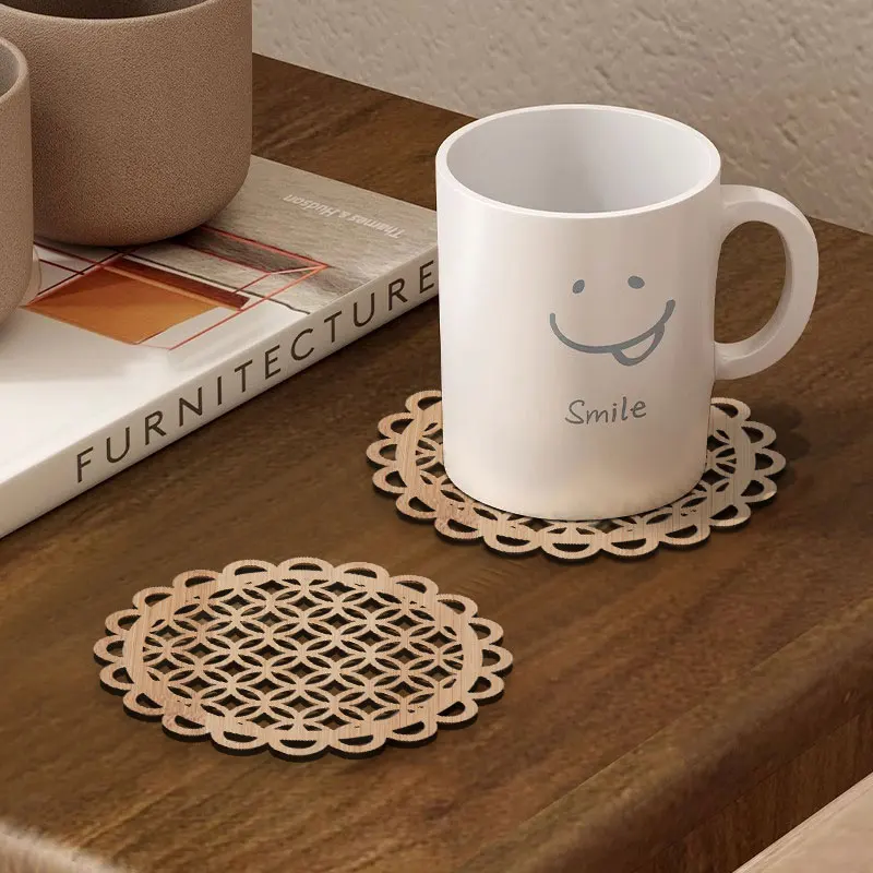 Manufacturers custom laser cut wooden decoration mandala  Wooden Tea water Coaster& Cup Placemat