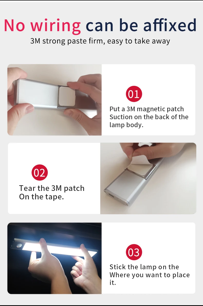 Ultra Slim Human Body Sense Lamp Dimming Led Under Cabinet Lights Indoor Battery Powered Motion Sensor Wireless Led closet Light