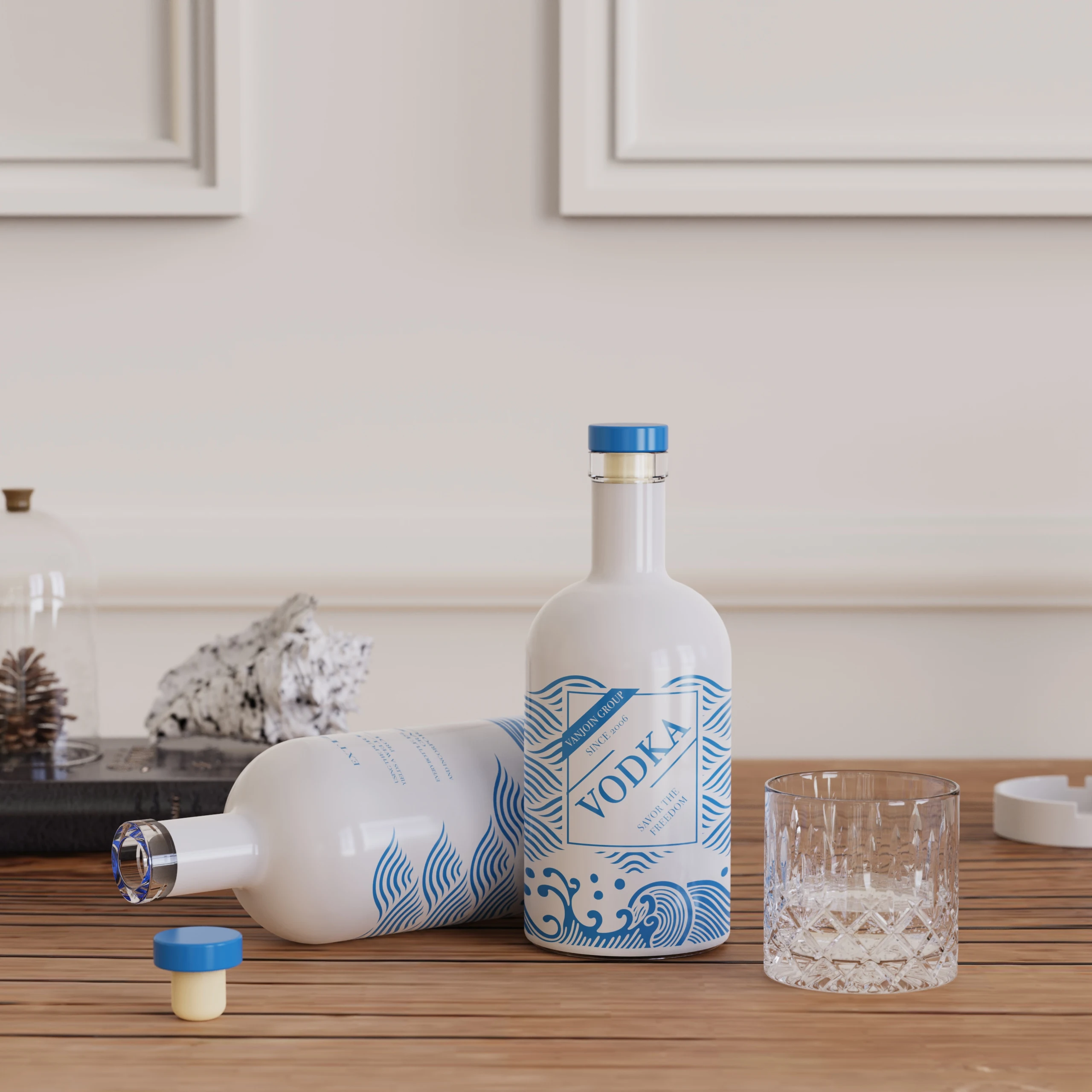 Factory Custom Color and Logo 200ml 500ml 700ml 750ml Rum Whisky Vodka Spirit Glass Liquor Bottle with Cork