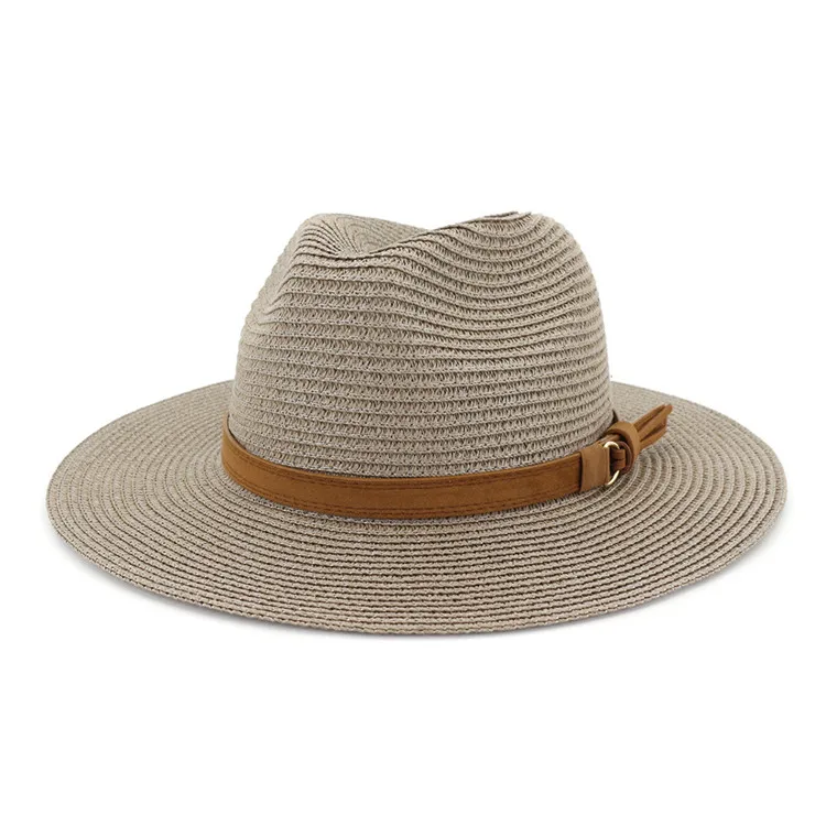 X1366 Wide Brim Leather Belt Panama Hats Men Promotion Fedora Summer Straw Hat Adult Summer Straw Sun Caps Raffia Jazz Cap