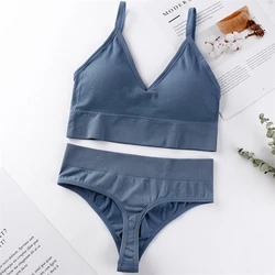 Female Thin Sexy Gather Triangle Cup Bra Beauty Vest Comfortable Seamless Sport Bra Top Set