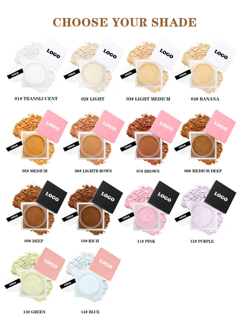 Private Label Translucent Custom Loose Highlighter Powder Jar with Sponge Smooth Texture Face Makeup Loose Setting Powder