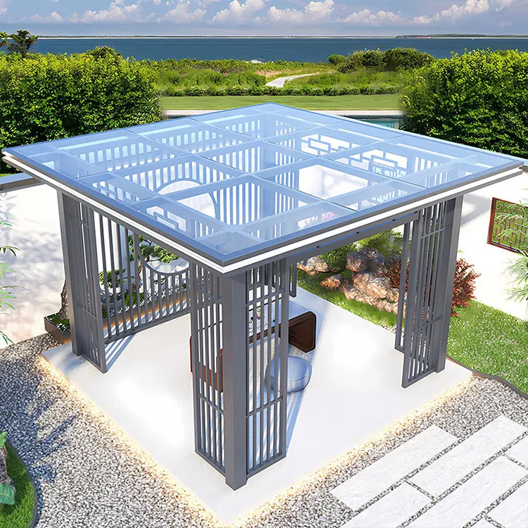 Factory custom 4x4m new aluminum gazebo outdoor promenade garden gallery hotel gazebo