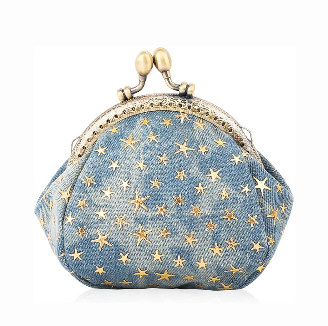 New Wholesale Five-Pointed Star Coin Purse Denim Change Pouch Wallets Lipstick Bag Portable for Women Gift