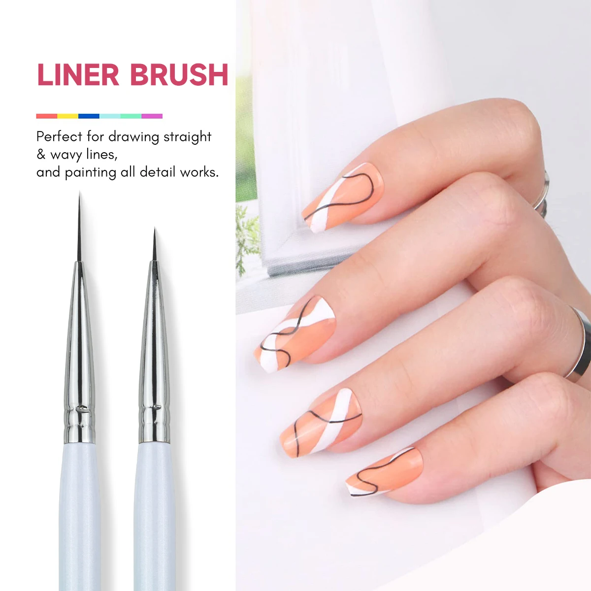 Hechunzi New Design Calabash Shape Acrylic Handle Green-white Gradient 7pcs/set Oval Flat Gel Liner Nail Art Brushes