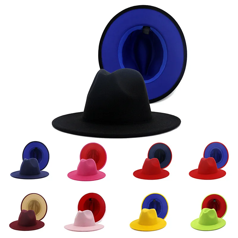 MOTE-ZA25 2023 Wholesale Wool Felt Hat Wide Brim Vintage Solid Color Two Tone Felt Fedora Hat For Womens