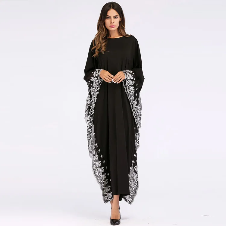 MXCHAN SJH2045 dubai maxi size black embroidered lace kaftan abaya muslim dresses kaftan lace abaya