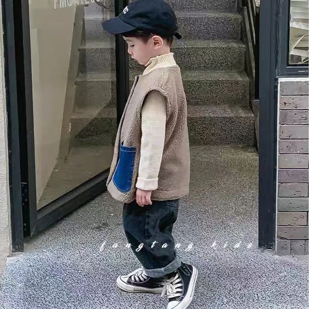 Baby Girls Boys Demin Sleeveless Vest Kids Double Sided Waistcoat Toddler Outerwear 2024 Autumn Winter Children Clothing Casual