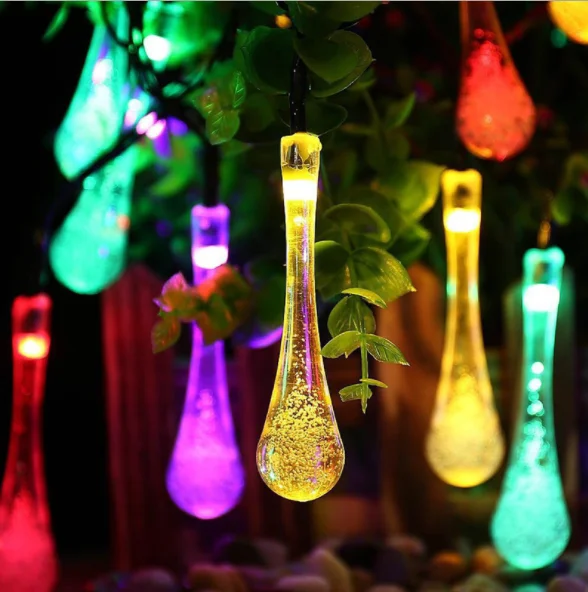 
Holiday Decoration Outdoor Waterproof Solar Garden Lights Multicolor Water Drops Led Solar String Lights For Christmas 