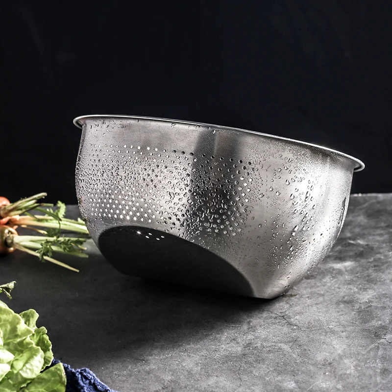 Metal Rice Washing Bowl, Versatile  Colander and Kitchen 304 Stainless Strainer with Side Drainers for Rice, Vegetables,Fruit