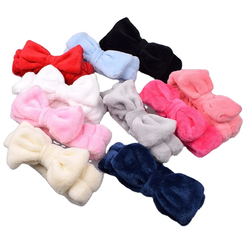 Spa Coral Fleece Makeup Headband Cosmetic Hair bands for Washing Face Bow Headbands for Shower Terry Cloth Headbands Women