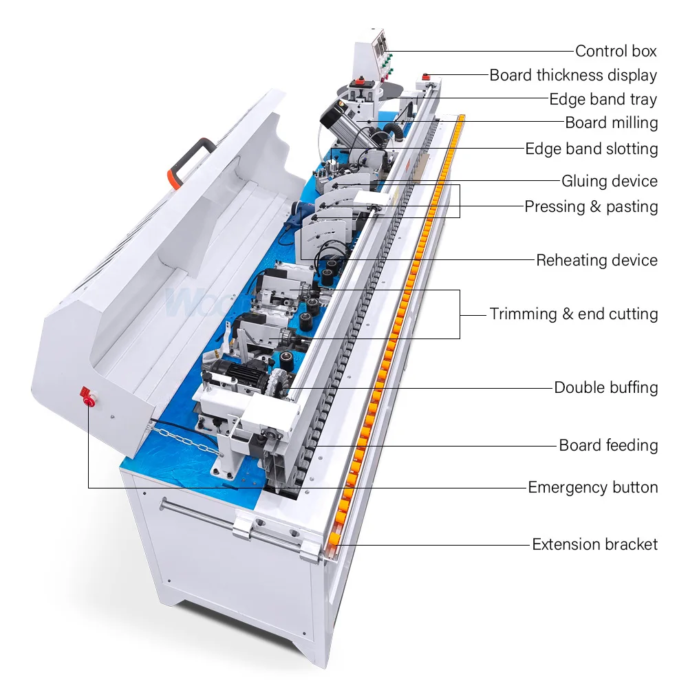 WOODFUNG Edge banding oblique Bevel straight line woodworking panel furniture pvc 45 90 degree automatic edge banding machine