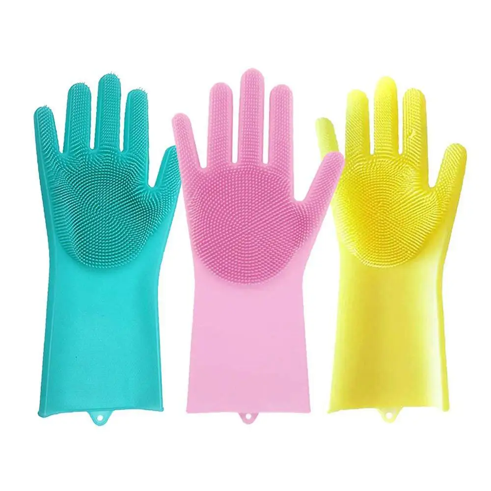 Silicone dish wash cleaning washing scrub sponge brush rubber hand gloves