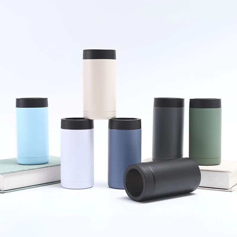 New 4 In 1 Vacuum Insulated Double Walled Skinny Coozies 12 oz Beer Bottle Can Holder Stainless Steel Slim Insulator Can Cooler