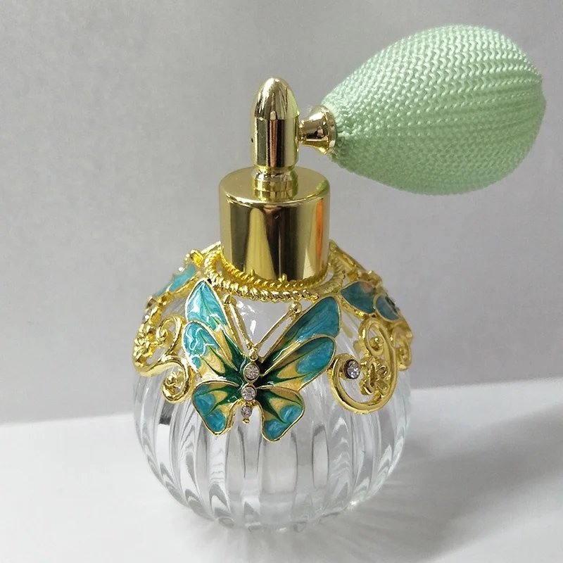 50ml Patented Butterfly Metal Refillable Perfume Atomizer Pump Spray 0il Pumpkin Shape Glass Gas bag Air Ball Attar Bottles59804