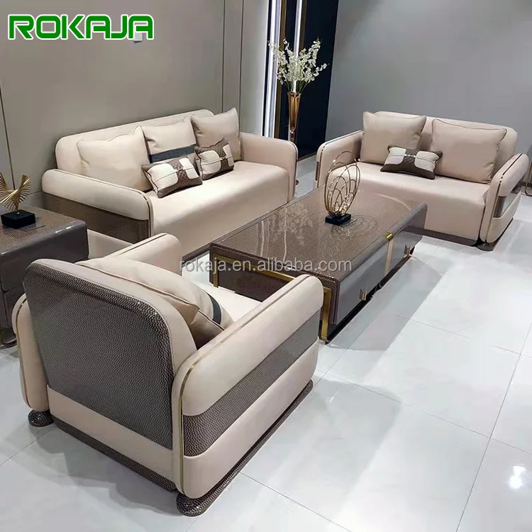 Italian Modern 1 2 3 Seat Upholstery Sofa Set Luxury Art Style Sectional Leather Sofa Living Room Villa Sofa Designer Furniture