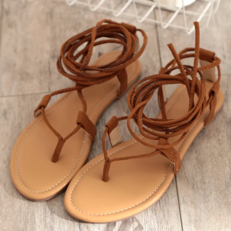 
Wholesales Multiple Cross-Strap Bondage Thong Nubuck Roman Sandals Women Sandals Flip Flops 