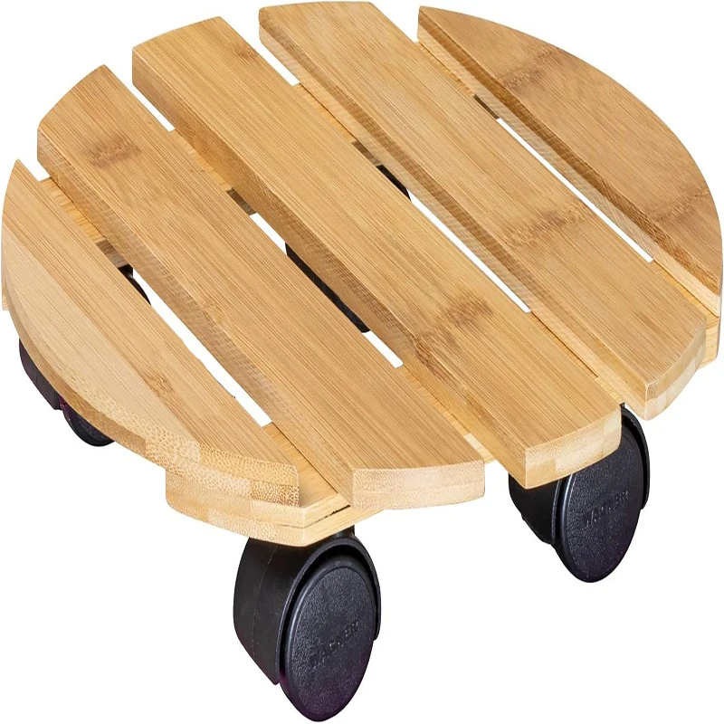 Caddy Wooden Plant Stand with Wheels 12 Inch Square Plant Roller with Metal Lockable Caster Wheels Heavy Duty Rolling Plant