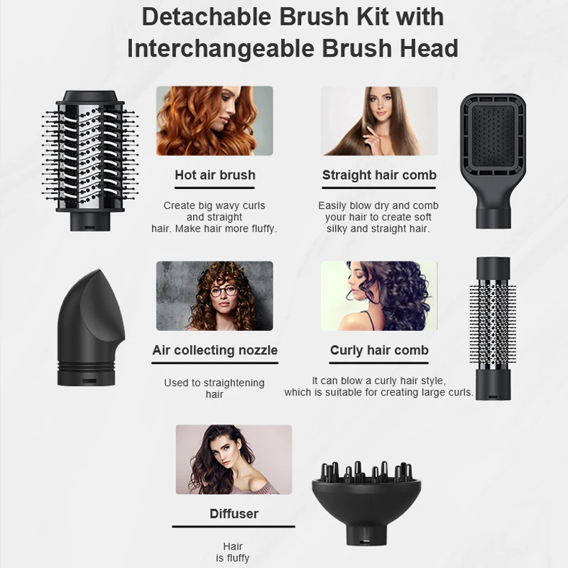 5 In 1 Curling Iron Detachable professional Multifunctional Electric Hot Air Brush Hair Styler Curling Irons rotating