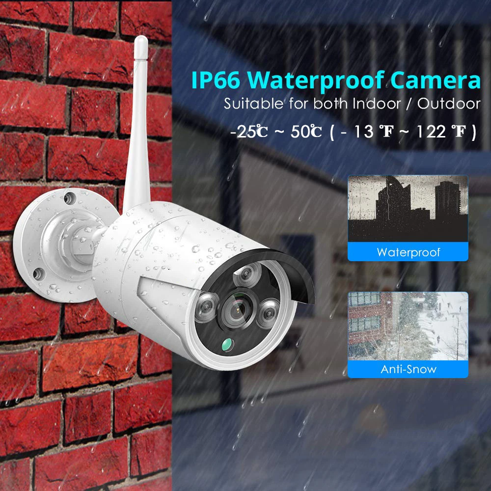  Factory price Wireless IP Camera 3.6mm Lens Waterproof Security WiFi CCTV for Outdoor NVR System Kits IR P2P