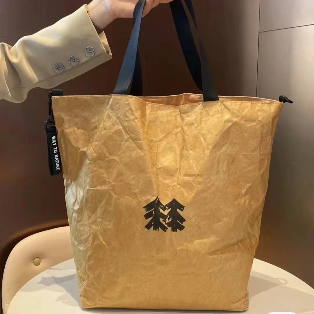Custom Printed Large Zipper Beach Tote Pocket Waterproof Tyvek Dupont Paper Bag PU Material Shopping Travel Featuring Logo