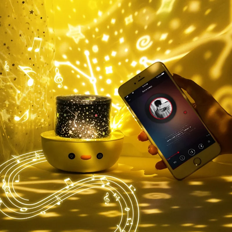 Colorlife Bluelight Hot Sales Music Remote Control Crown Duck Star Projector Night Light with Six Films