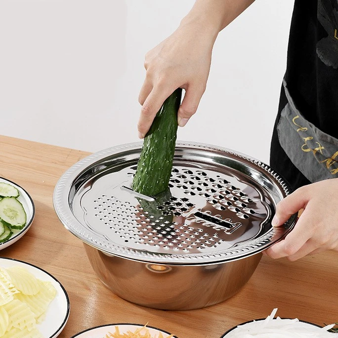 Multifunctional 3pcs Stainless Steel Colander Mixing Bowls Grater Set Washing Basin for Vegetable