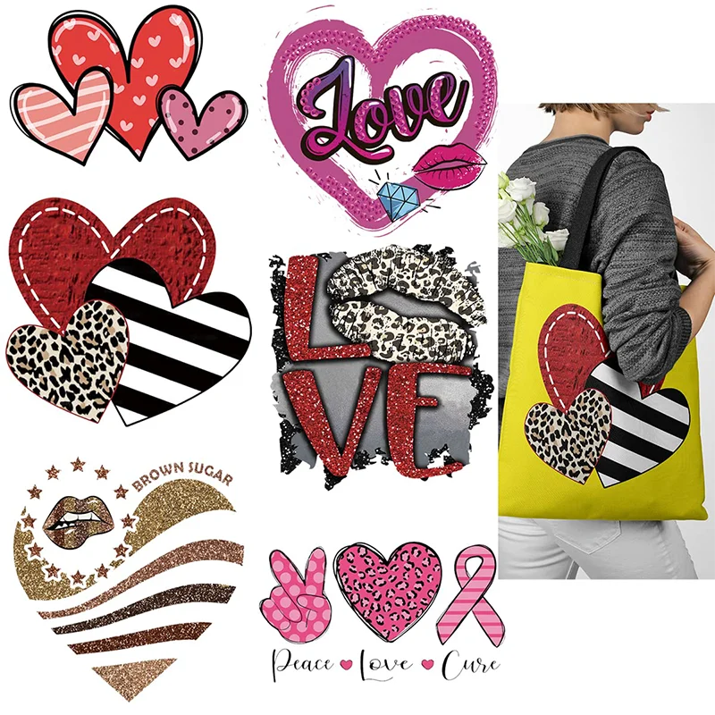 Виниловые наклейки Htv для футболок на день Святого Валентина железные патчи черные красные розовые блестящие сердечки Аппликации дизайн Diy
