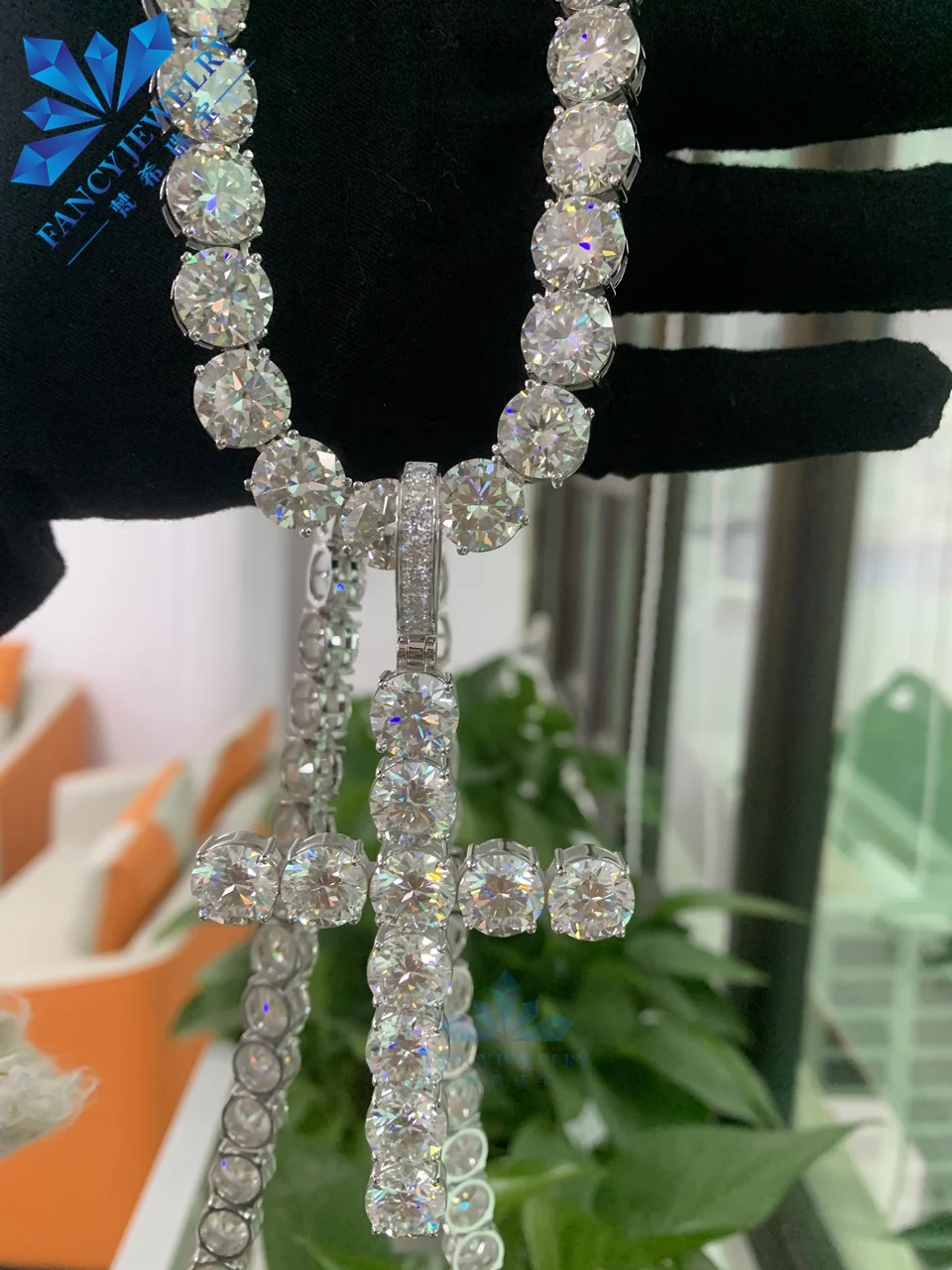 Cheapest Price Hip Hop Pendant 10mm D Color VVS1 Moissanite Cross Pendant Iced Out 925 Sterling Silver Tennis Cross for Men