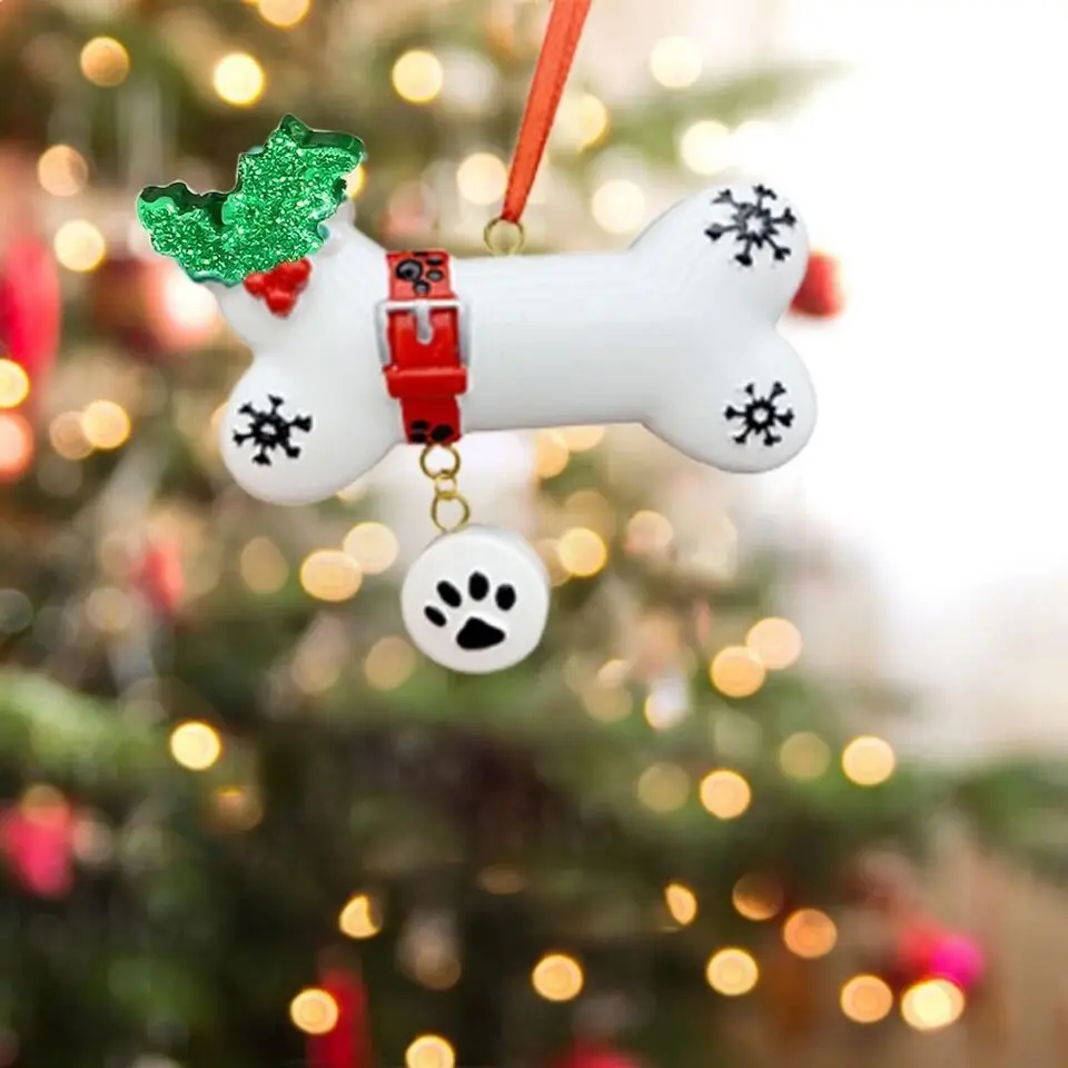 Christmas Holiday DIY Decorate Ornament Snow White Resin Dog Bone Pendant Tree Car Hanging Trendy Adornment for Christmas Tree