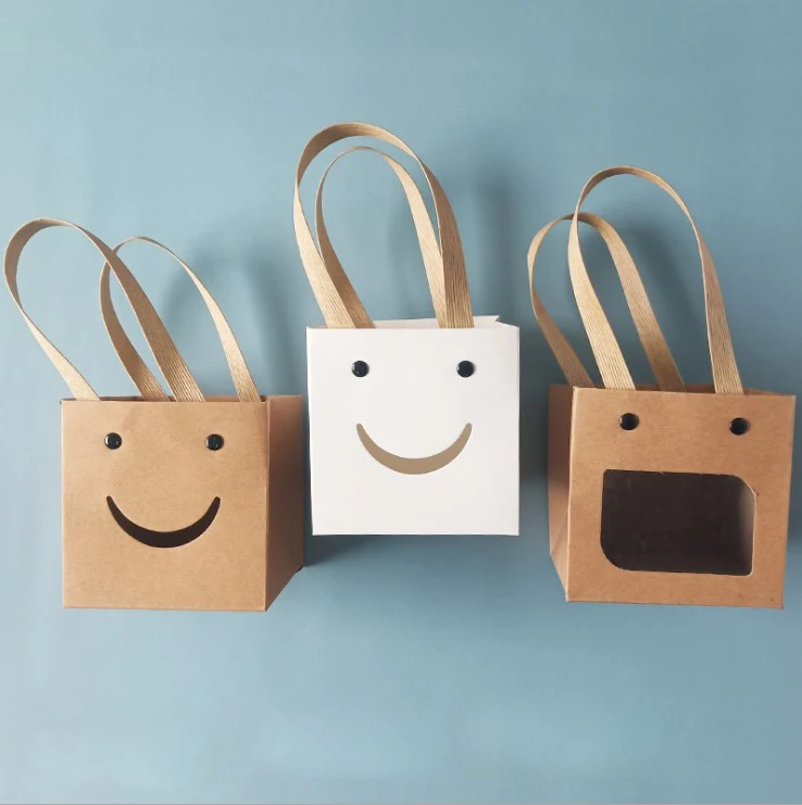 
Square Bottom Fancy Gift Tote Bag Rivet Window Craft Paper Bag With Flat Handle 