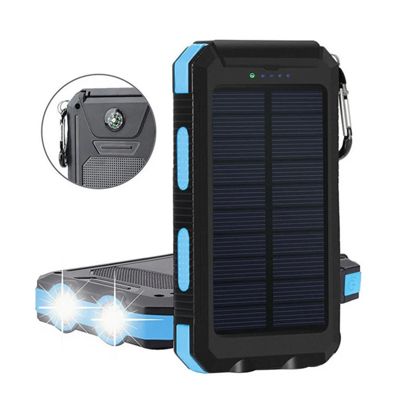 Solar Power Bank 20000mAh Portable Solar Phone Charger with 2 Output Ports, Flashlight, IPX4 Splashproof and Shockproof