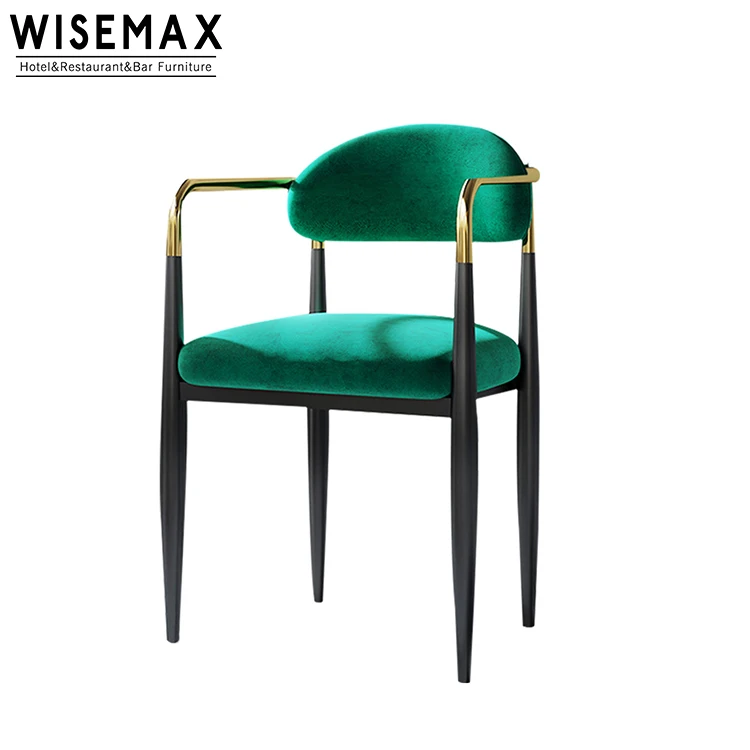 WISEMAX FURNITURE Luxury Modern Dining Chairs Hotel Home Dining Room Furniture Solid Wood Metal Velvet Fabric Restaurant Chair