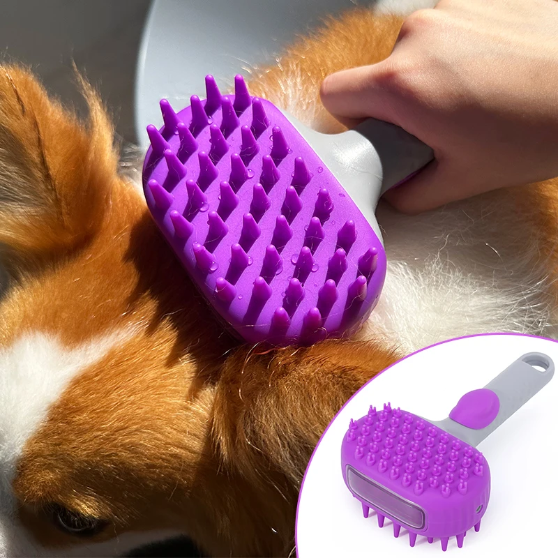 3 In 1 Dog Cat Hair Remover Brushes Products Pet Massage Comb Silicone Bath Washing Dispenser Grooming Shower Pet Cleaning Brush