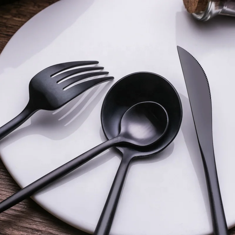 wholesale 304 stainless steel flatware sets juego de cubiertos travel  reusable restaurant black cutlery