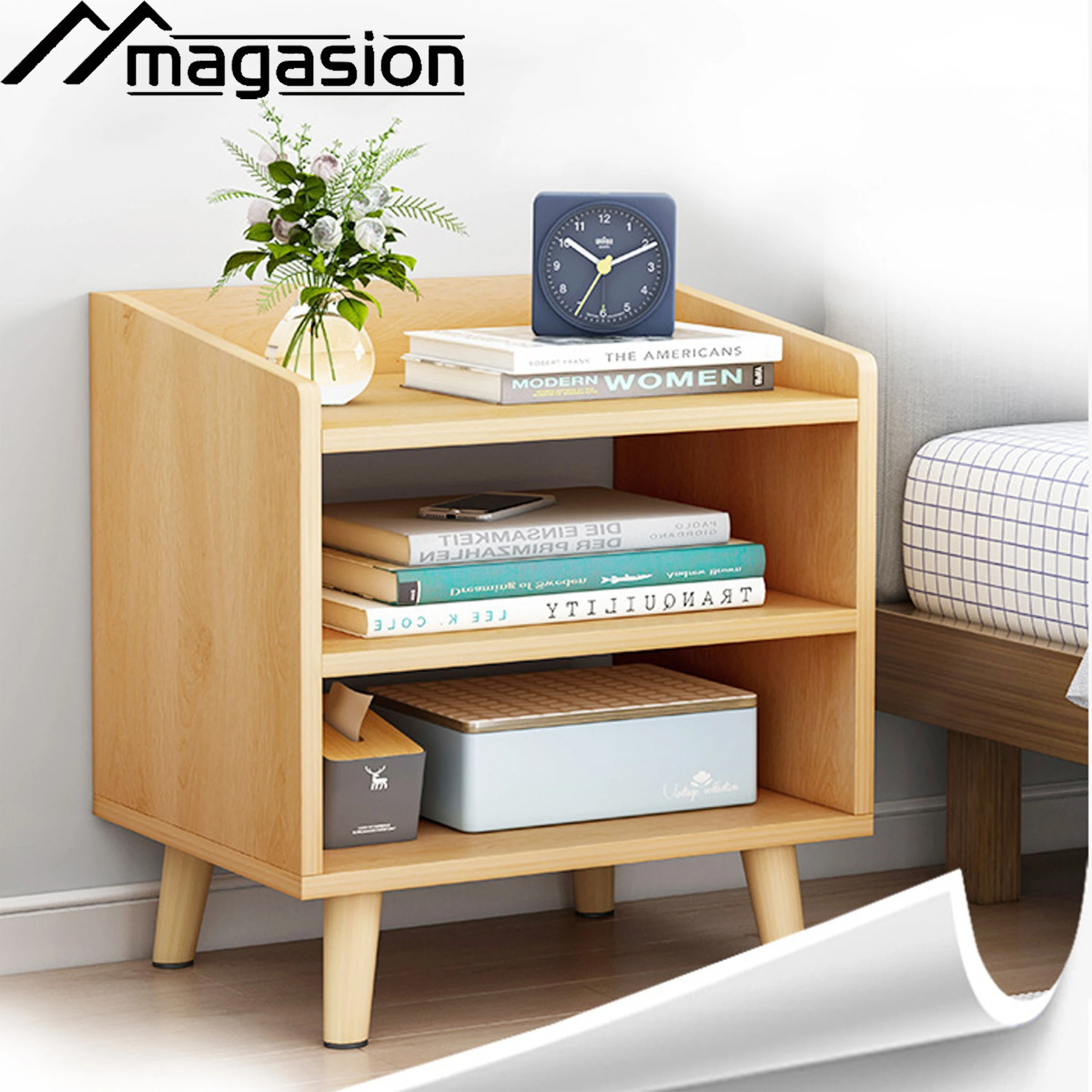 High Quality table be chevet   Wood Color Nightstand With Storage Drawer Bedside Table