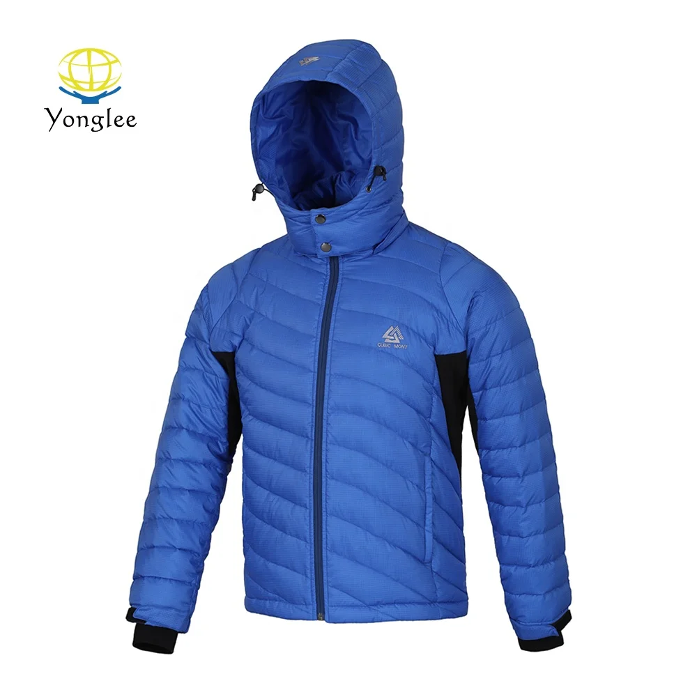 Wholesale Outdoor Mens Patchwork Lightweight Duck Down Jacket with Detachable Hood