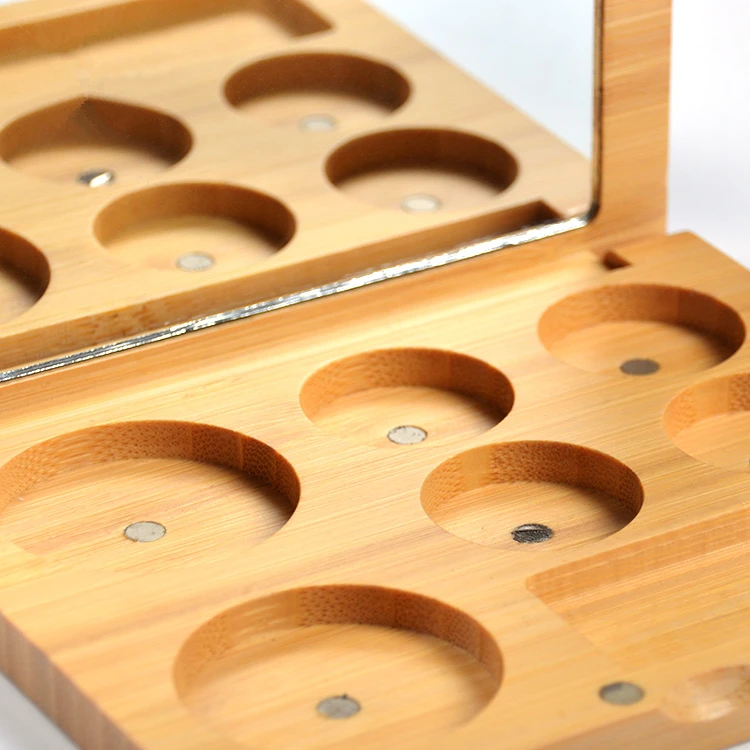 Private label eco friendly bamboo makeup palette magnetic custom logo empty magnetic eyeshadow palette with mirror