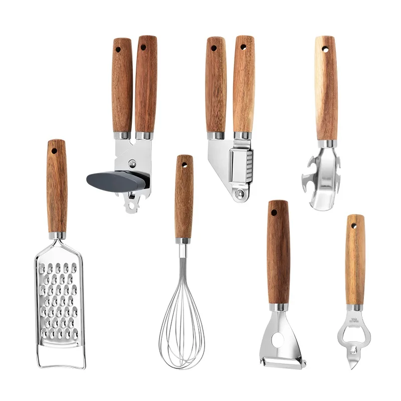 Stainless Steel Garlic Crusher Wooden Handle Manual Mincer Chopping Squeeze Masher Fruit Vegetable Tool Garlic Press