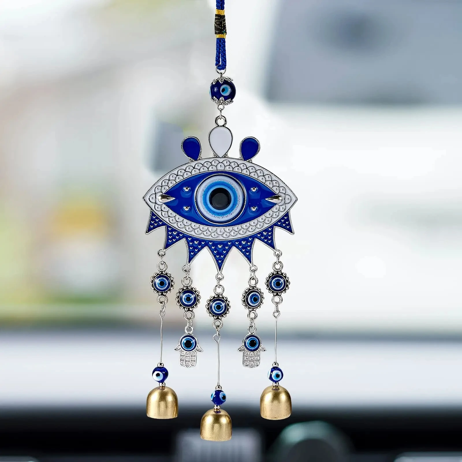 Evil Eye Wind Chime Outdoor Garden Decor Zinc Alloy Turkey Blue Eye Wall Hanging Metal Wind Chimes For Home Car Patio Decoration
