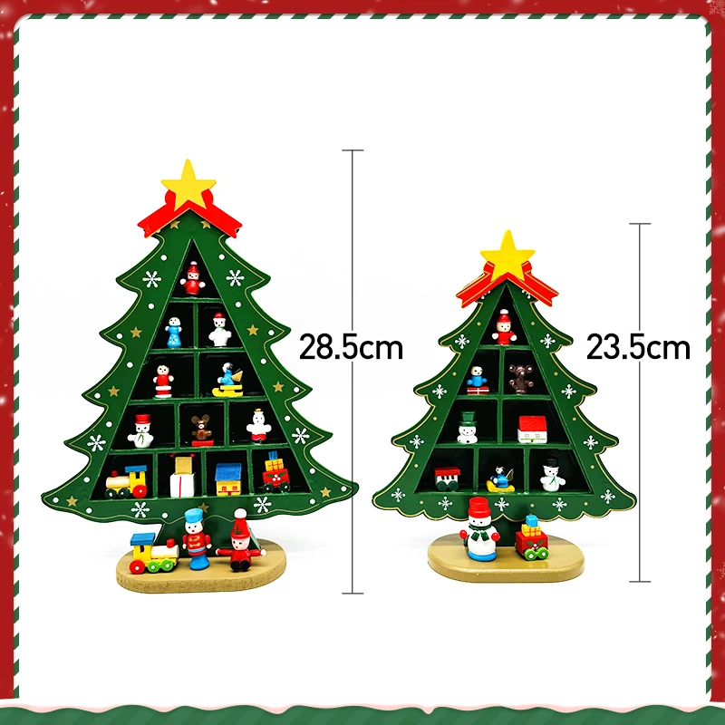 Wooden Christmas Tree Decoration Tabletop Christmas Tree With Mini Ornaments Wooden Base For Christmas Gifts Xmas Ornaments