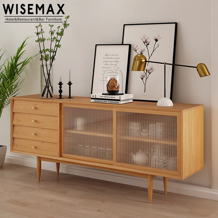Modern Solid Wood Sideboard Tea Cabinet Wine Japanese Style Storage Drawer Living Room Corner