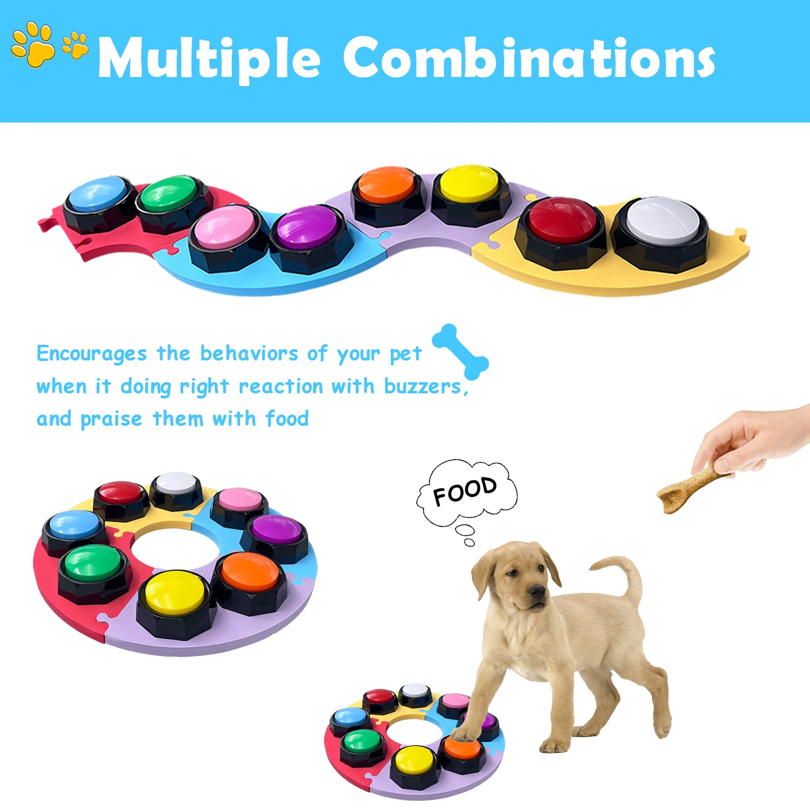 Set of 8 Custom Dog Recordable Buttons, Dog Training Buzzers for Communication, Teach Your Dog to Talk