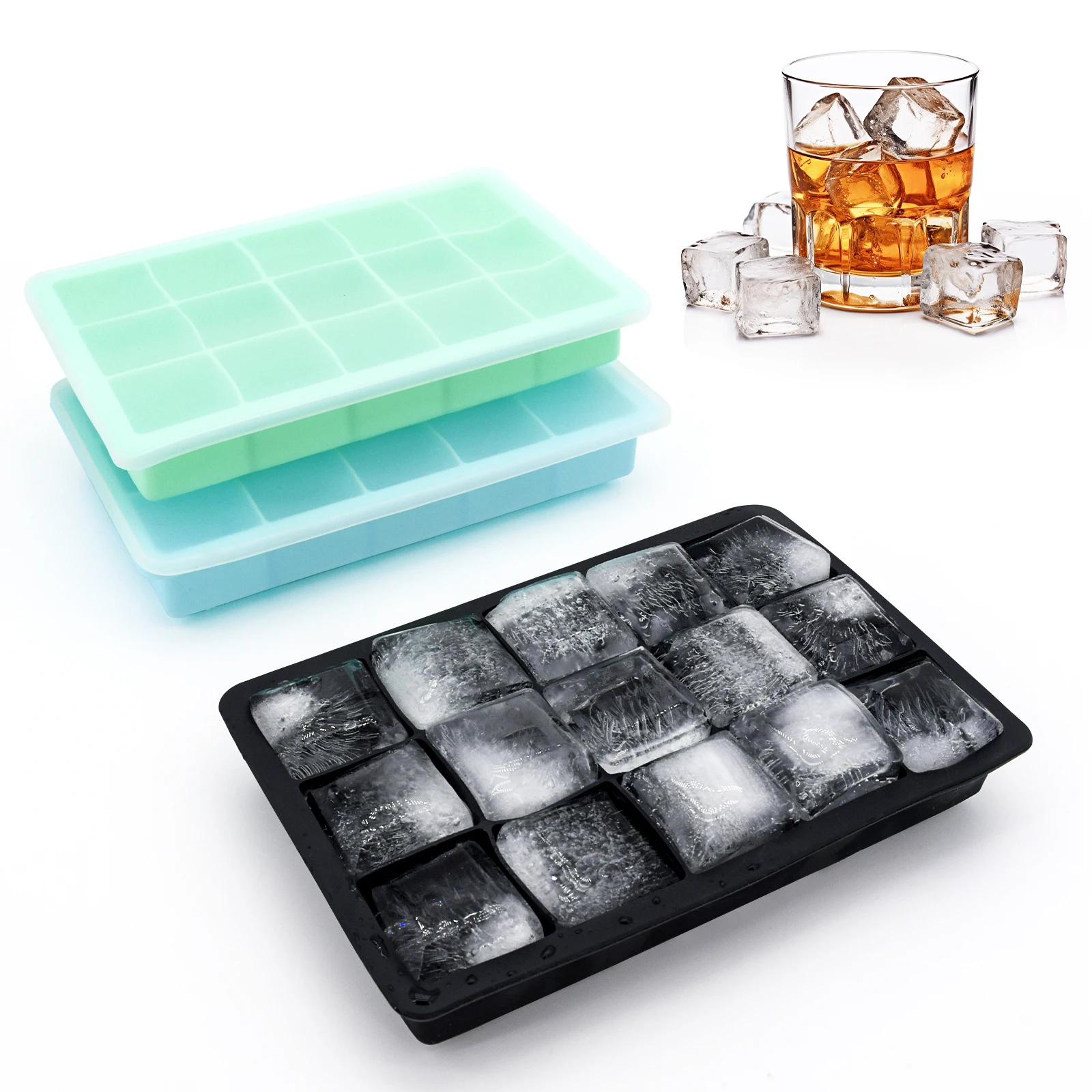 Custom Frozen Cooler Home DIY Reusable Easy Release Maker 15 Cavity Durable Food Ice Cube Tray Mold Silicone