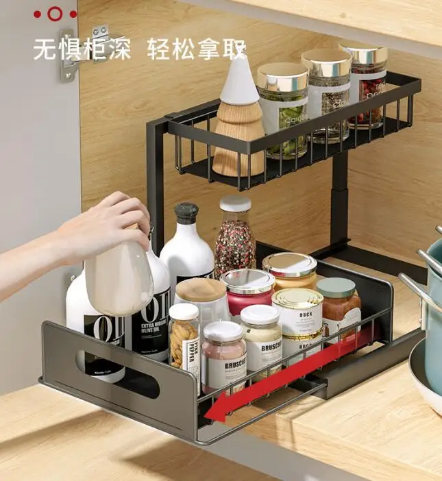 Under Sink Organizers and Storage 2 Tier Pull Out Under Sink Storage for Kitchen Metal Bathroom Cabinet Organizer Shelf
