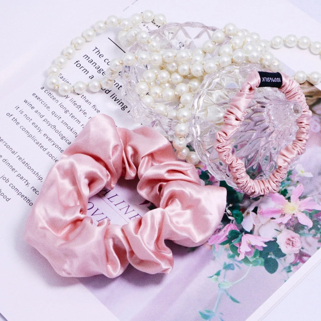 trendy silk scrunchie 100% silk scrunchies sustainable silk skinny scrunchies with box