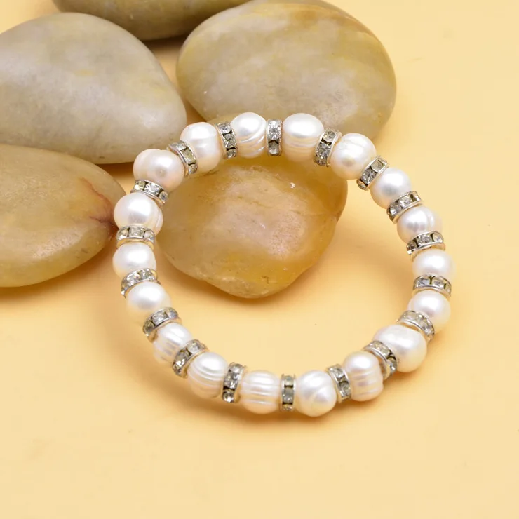 Elastic Stretch Fashionable Natural Baroque Irregular Freshwater Beads  Pearl Bracelet
